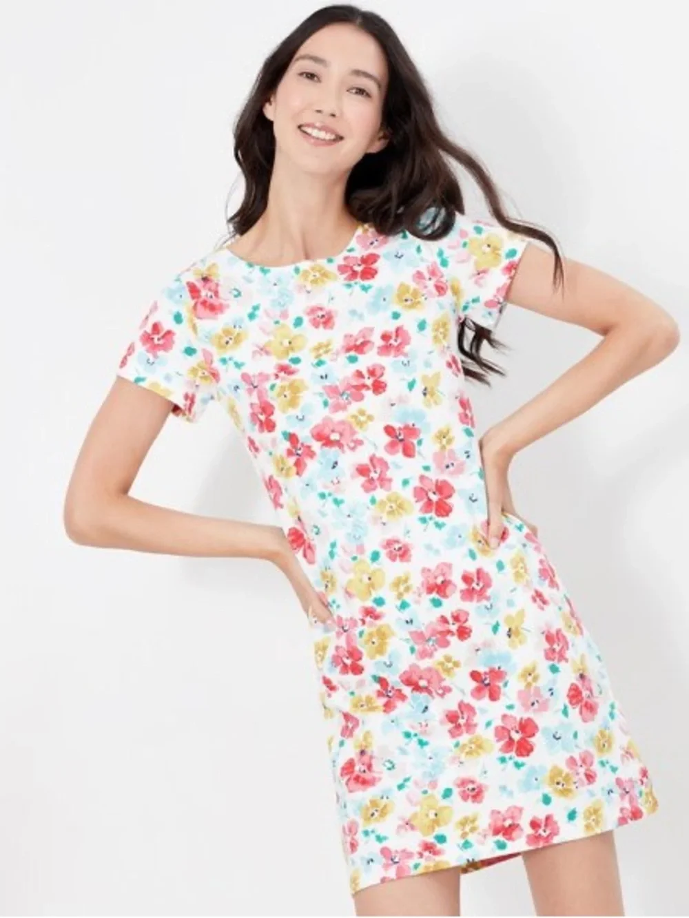 🌺 Joules Riviera Floral Chalk White Cotton Shift Dress - Size 12 - Picture 2 of 16